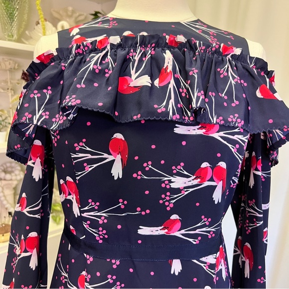 Draper James Love Birds Cold Shoulder Blue Dress - Picture 3 of 16